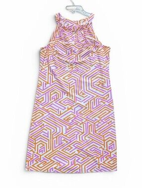Jude Connally Pink & Orange Geo Print Halter Dress Slinky Sz.M